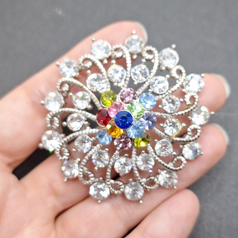 Crystal brooch floral spiral multicolor shiny pin accessory
